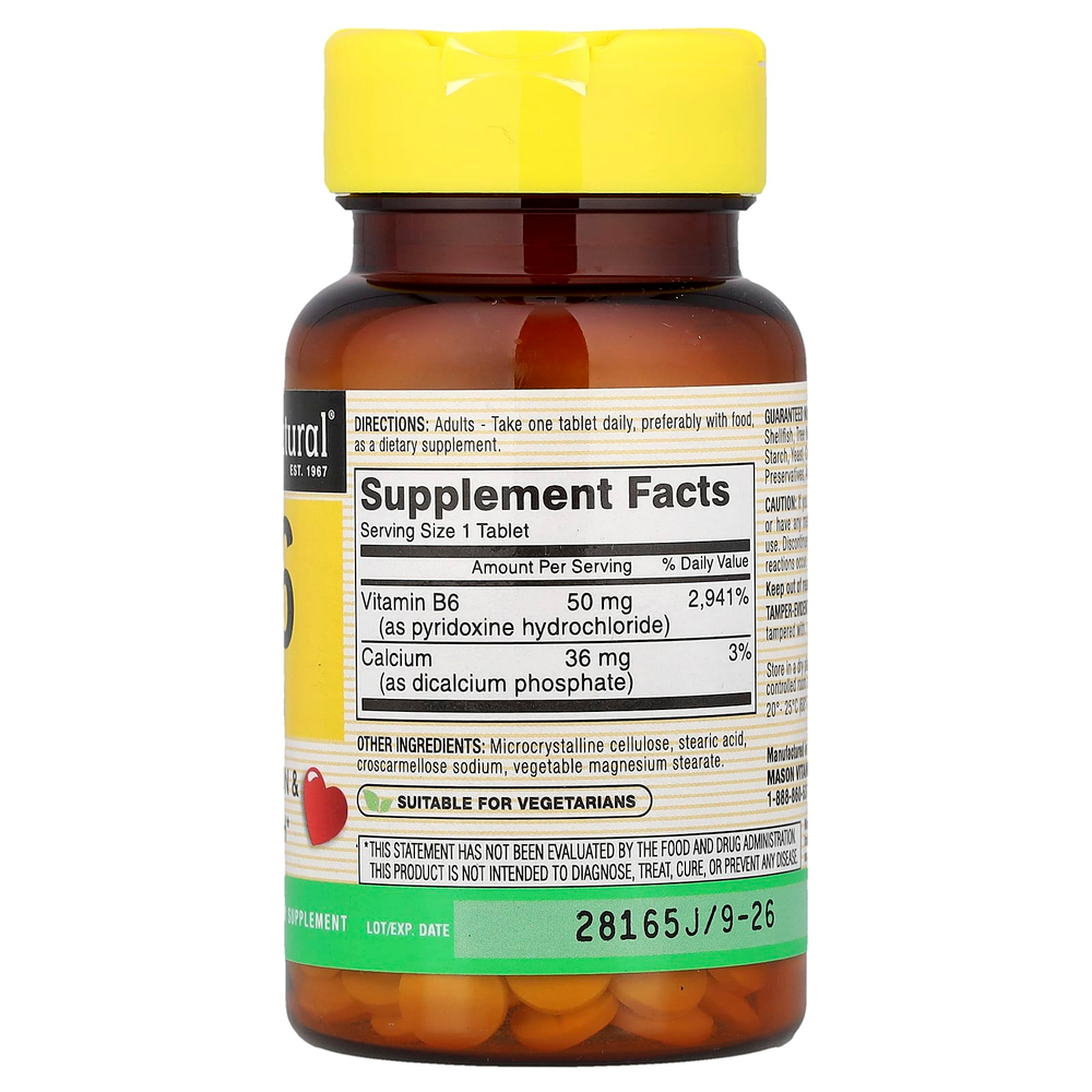 Mason Natural, витамин B6, 50 мг, 100 таблеток