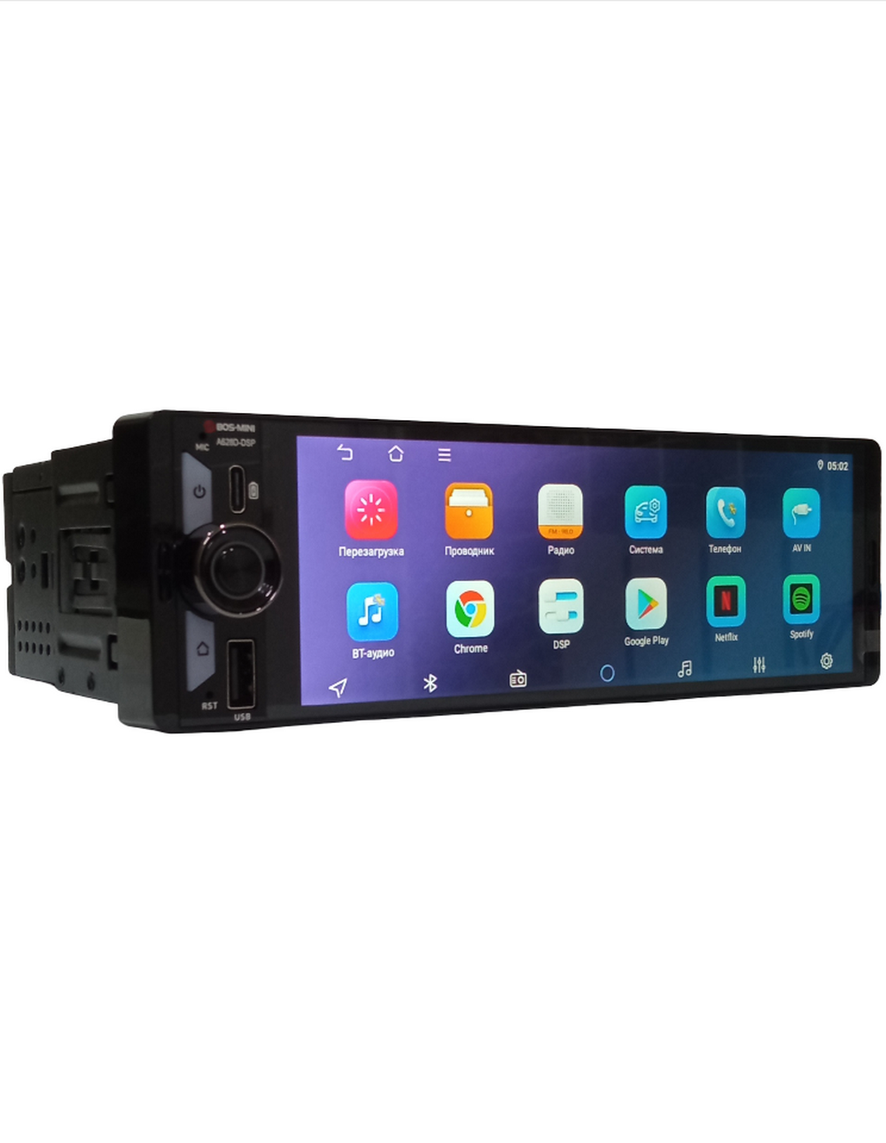 Автомагнитола 1DIN с экраном 6.28" DSP Android 4+64GB BOS-MINI BOSA628D-DSP