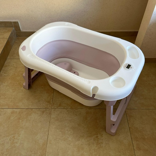 Детская ванна Luxmom складная со сливом и термометром (розовый)