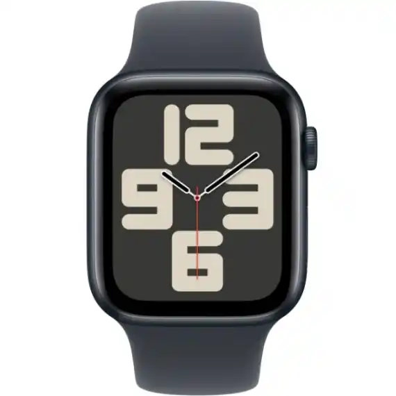 Умные часы Apple Watch SE 2024, 40 мм, корпус из алюминия цвета «полуночный черный», спортивный ремешок цвета «полуночный черный» S/M (MXE73)