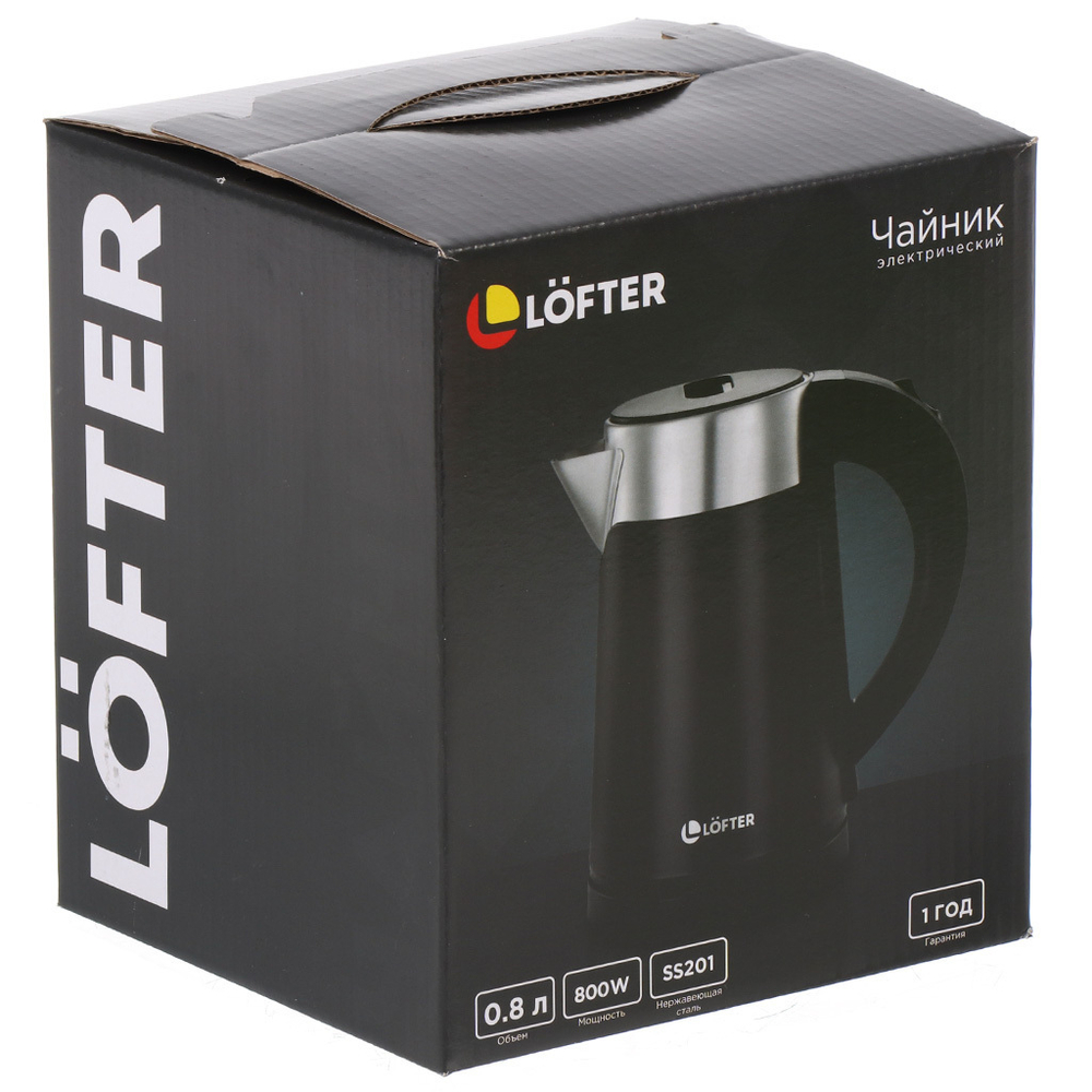 Чайник электрический Lofter, GMB-225, 0.8 л, скрытый нагревательный элемент, 800 Вт, ск нагр элем, н