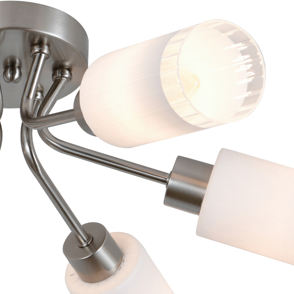 Люстра потолочная 6x40Вт E14, металл/стекло, никель/белый/прозрачный/рельефный