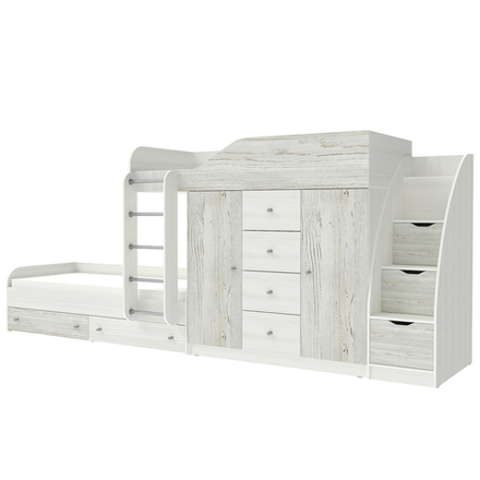 Кровать двухъярусная КарИВи Астра 6 с лестницей Комод КарИВиом Белое Дерево Винтерберг