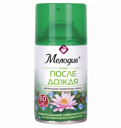 Сменный баллон 250 мл. МЕЛОДИЯ "После дождя" для автоматических освежителей, универсальный, (1/6) 605227