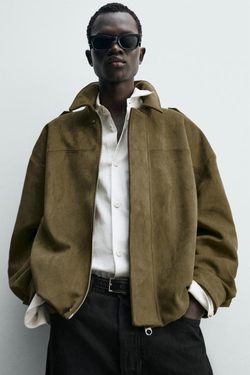 ZARA УКОРОЧЕННАЯ КУРТКА ИЗ ИСКУССТВЕННОЙ ЗАМШИ, СВЕТЛО-БЕЖЕВЫЙ