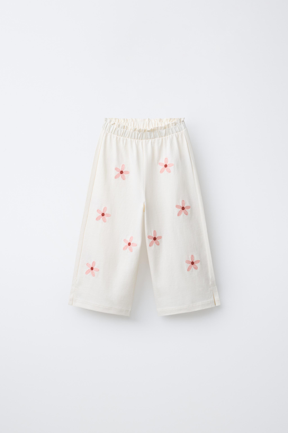 ZARA БРЮКИ-КЮЛОТЫ С ВЫШИВКОЙ ЦВЕТОВ, ЭКРЮ