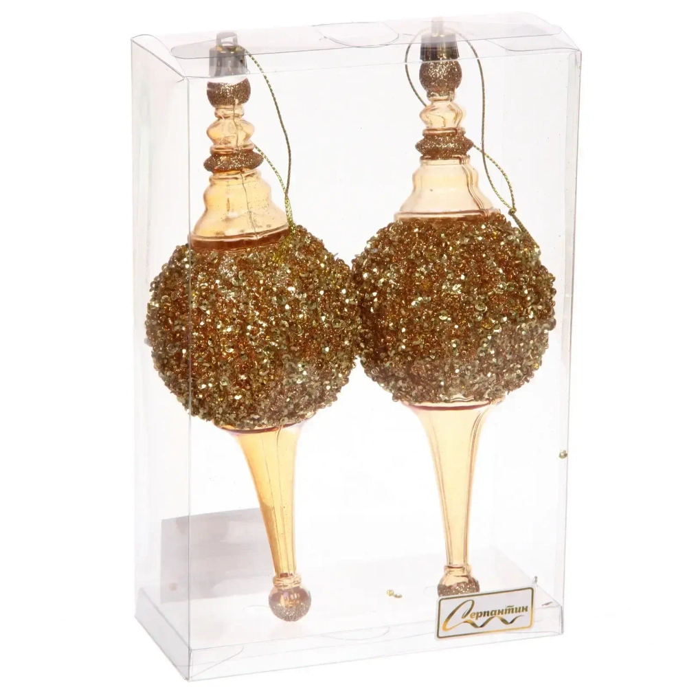 Елочные украшения «Мерцание ночи» 6.5*6.5*19.5 см (набор 2 шт), Золотой