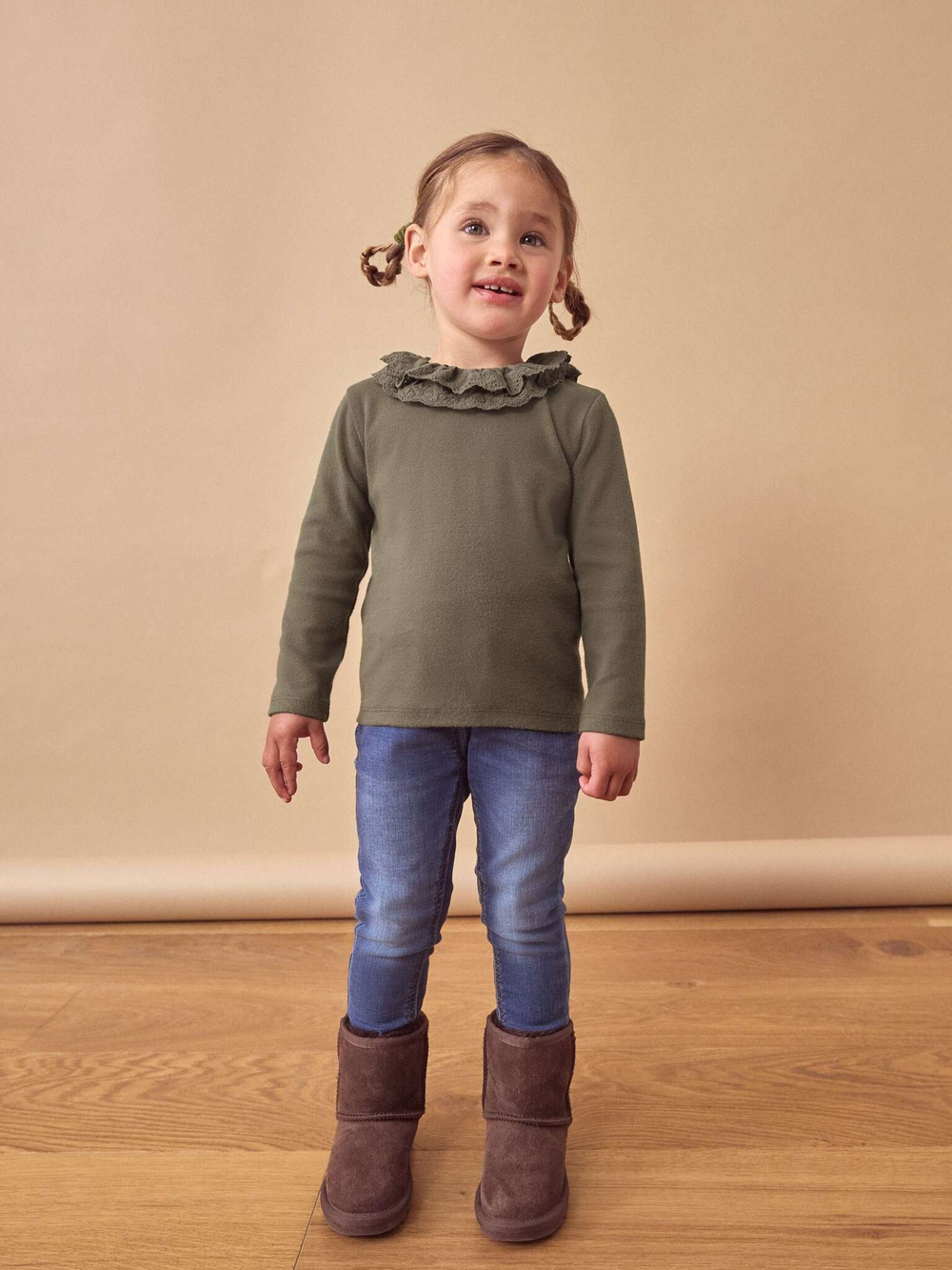 Лонгслив для девочки с воротником Next 168-341, Хаки