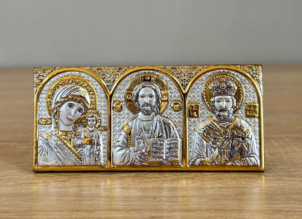 Спаситель, Казанская БМ, Николай Чудотворец, триптих, 46х101