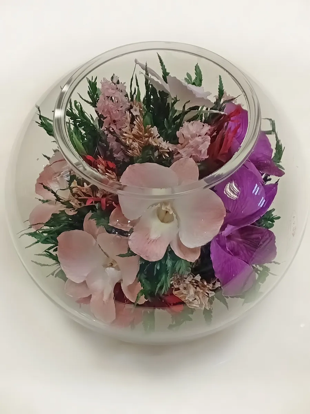 натуральные цветы в стекле, вакуум