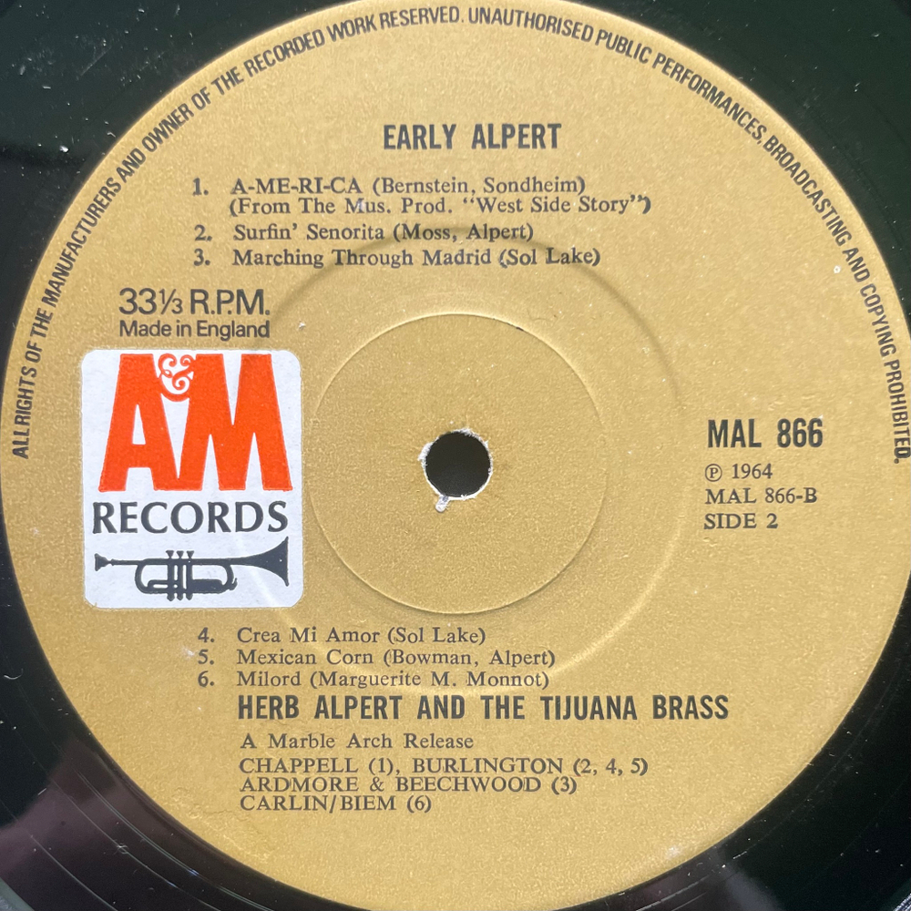 Herb Alpert And The Tijuana Brass – Early Alpert (Англия 1968г.)