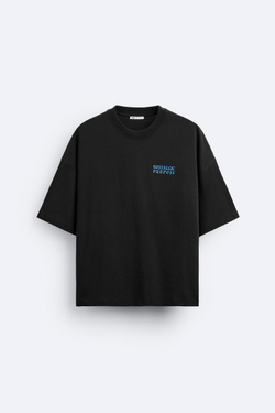 ZARA ФУТБОЛКА С КОНТРАСТНЫМ ПРИНТОМ, ЧЕРНЫЙ