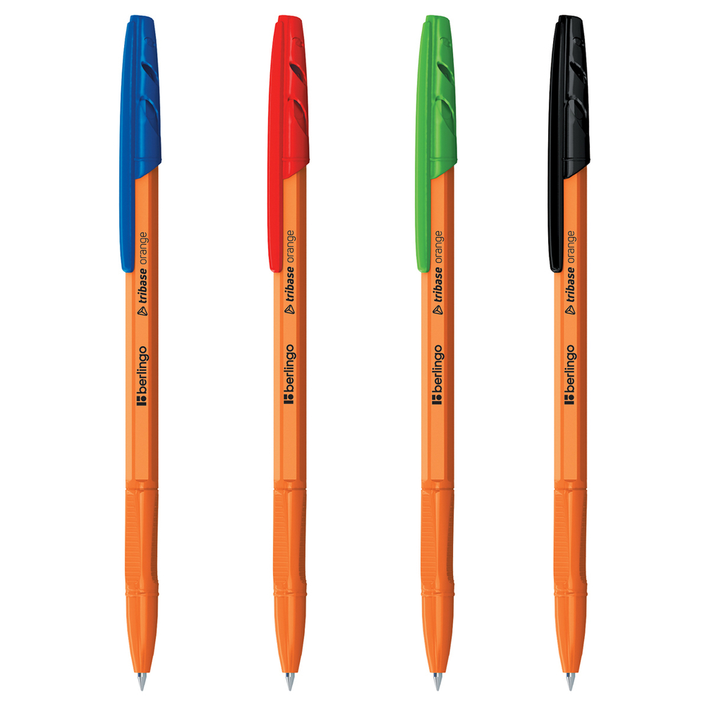 Набор шариковых ручек "Tribase orange" 4шт., 4цв., 0,7мм, грип, пакет, Berlingo