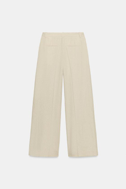 ZARA ШИРОКИЕ БРЮКИ ИЗ ЛЬНА, СВЕТЛО-БЕЖЕВЫЙ