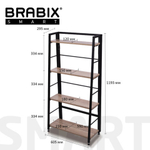 Стеллаж BRABIX "Smart SH-007", 605х295х1193, ЛОФТ, трапеция, складной, металл/ЛДСП дуб, каркас черный, 641872