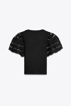 ZARA ТОП БЕЗ РУКАВОВ С ВЫШИВКОЙ, ЧЕРНЫЙ