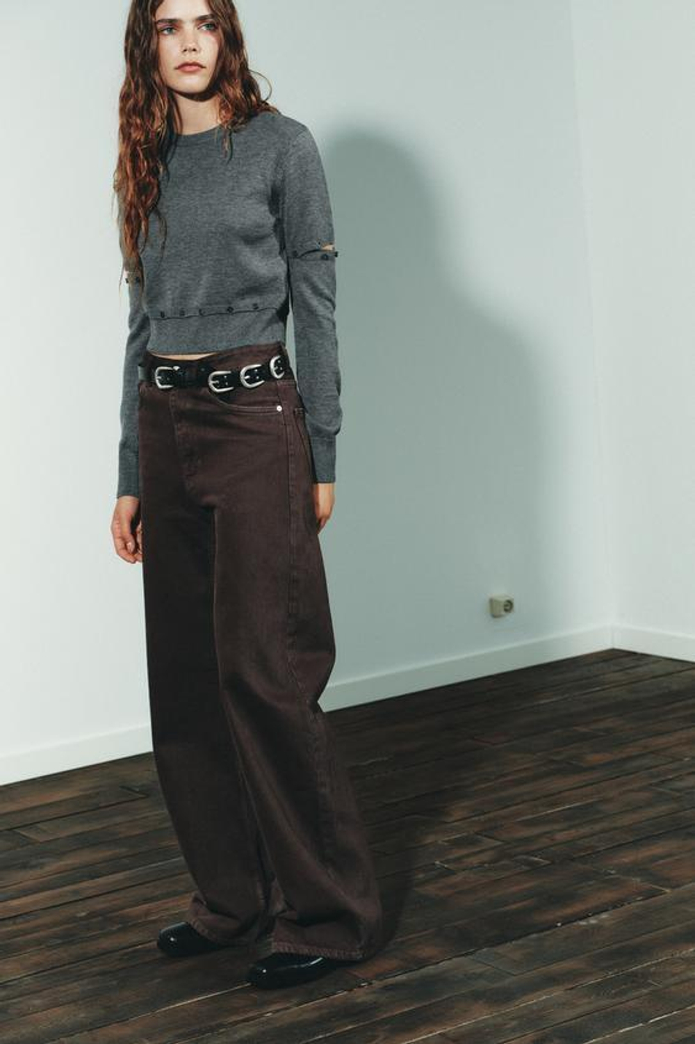 ZARA ДЖИНСЫ TRF EXTRA WIDE LEG С ВЫСОКОЙ ПОСАДКОЙ, КОРИЧНЕВЫЙ