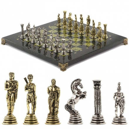 Шахматы подарочные "Греко-Римская война" 32х32 см змеевик G 120804