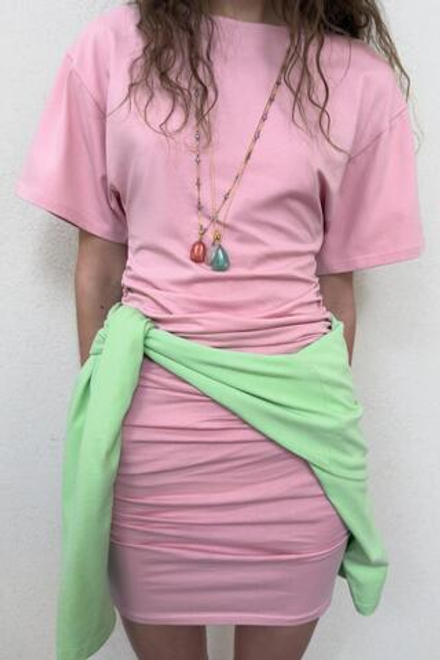 ZARA КОРОТКОЕ ПЛАТЬЕ СО СБОРКАМИ, ПАСТЕЛЬНО-РОЗОВЫЙ