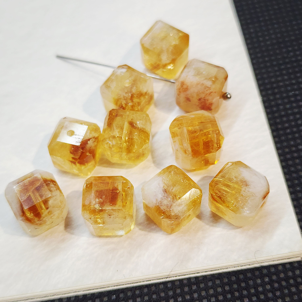 Цитрин, бусина кубик 10мм, огранка, штучно