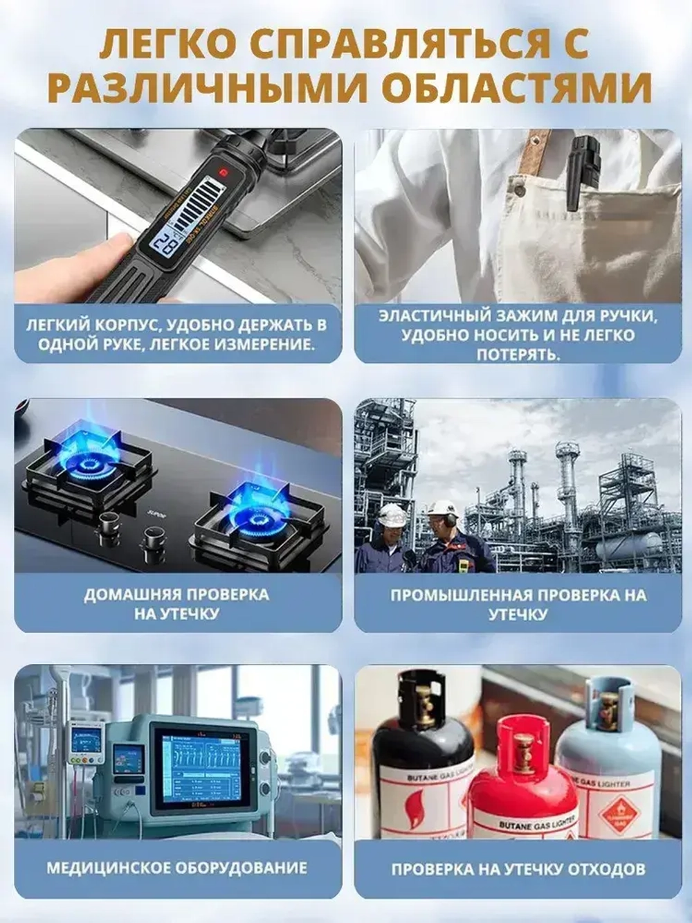 Газоанализатор утечки газа датчик утечки газа бытового со звуковой и световой сигнализацией / индикацией температуры, в комплекте 2 батареи.