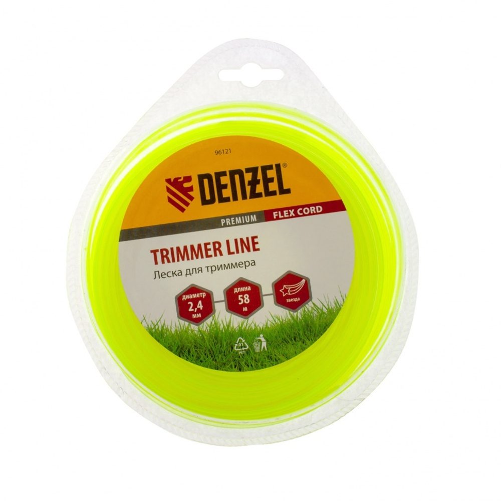 Леска для триммера Denzel 96121 (звезда 2,4 мм х58 м, блистер Flex cord)