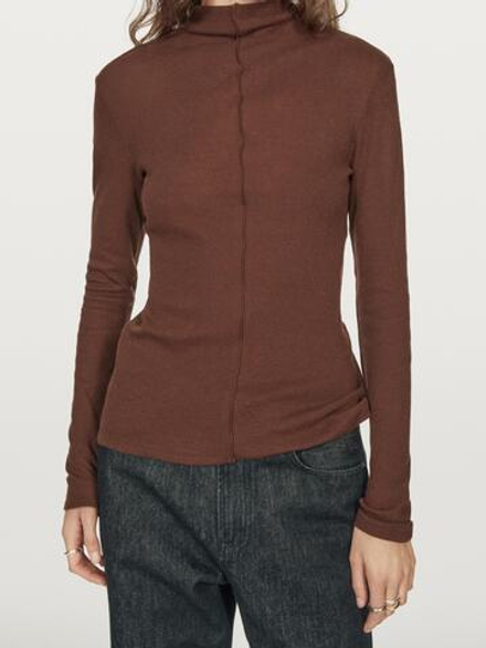 Massimo Dutti Massimo Dutti Футболка с длинными рукавами и декоративными швами, коричневый