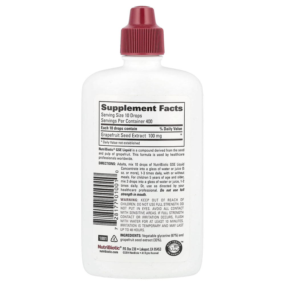 NutriBiotic, веганский экстракт косточек грейпфрута, жидкий концентрат, 100 мг, 118 мл (4 жидк. унции)