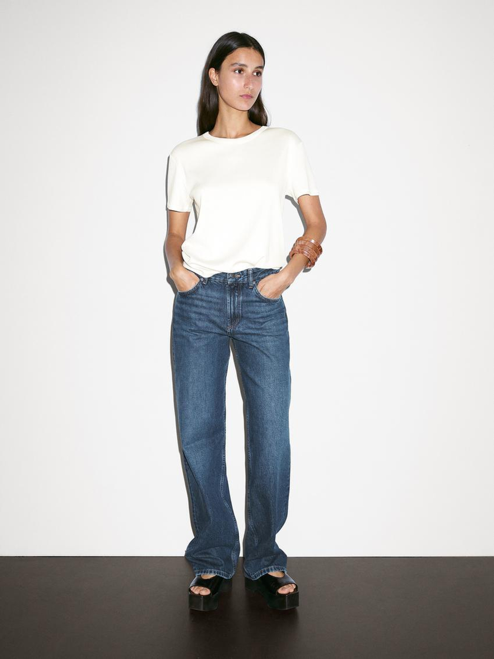 Massimo Dutti Футболка из 100% хлопка с коротким рукавом, кремовый