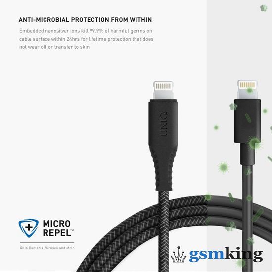 Uniq HELIX Antimicrobial USB-C to Lightning (1.2m) Black
