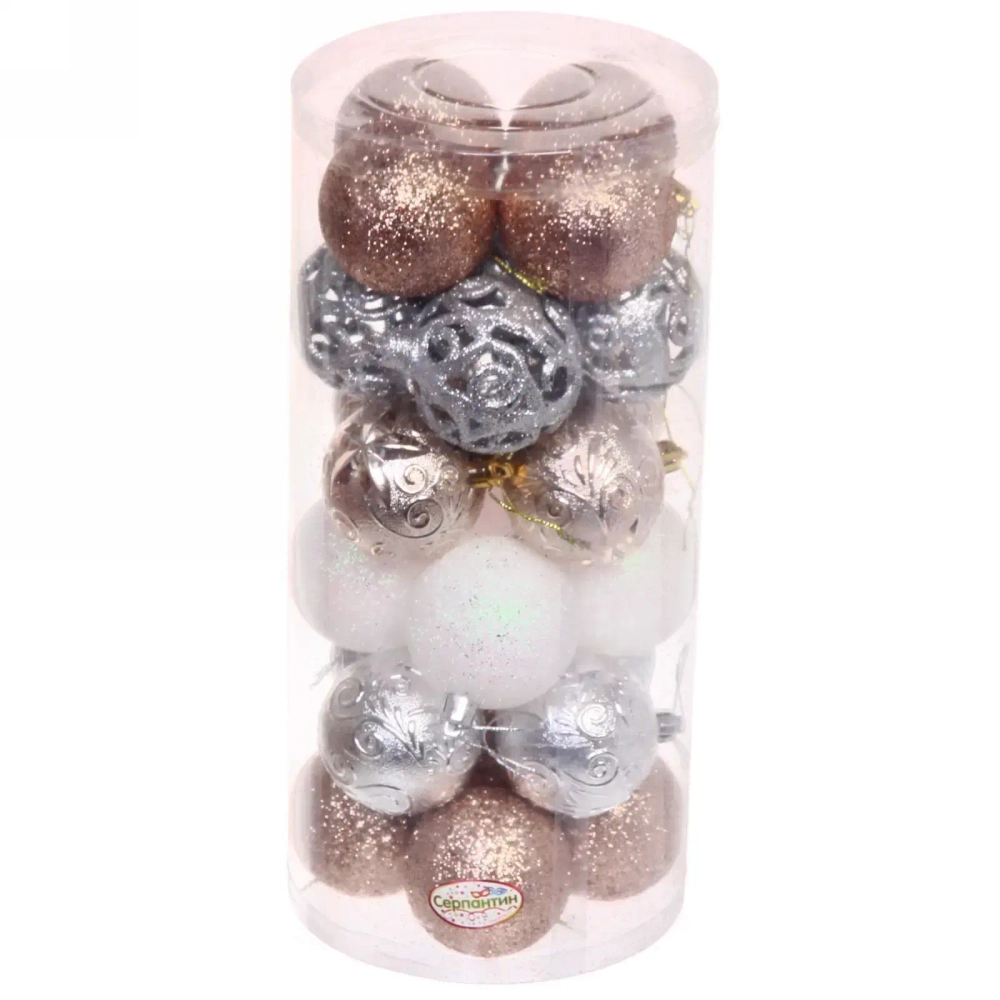 Набор шаров «Сказочная симфония» 6 см (24 предмета), шампань/серебро/белый