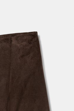 ZARA ЮБКА МИДИ АСИММЕТРИЧНОГО КРОЯ ИЗ ИСКУССТВЕННОЙ ЗАМШИ, КОРИЧНЕВЫЙ