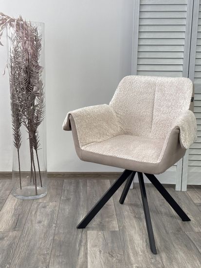 Стул ЭЛЕФАНТ 360 град. поворотный, Alpina Cream, букле / Magnum 130 искуств.замша / Черный