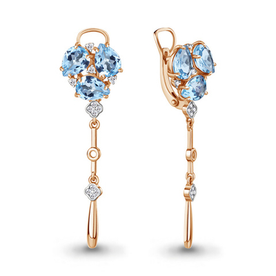 4706305А Серьги из Золота с топазами свисс блю, фианитами