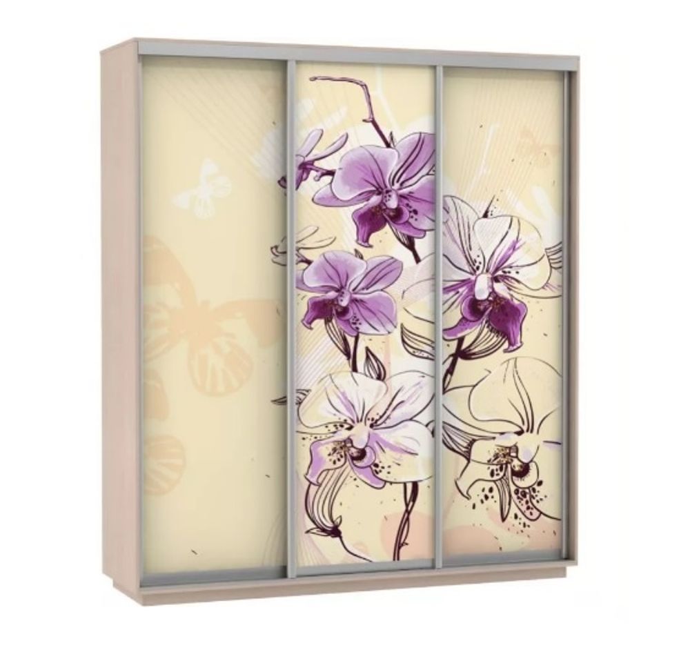 Шкаф-купе "Экспресс Фото Трио" (дуб молочный/цветы) 2400х1800, МК Е1, г. Белореченск