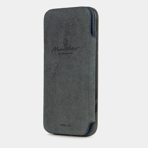 Чехол-книжка кожаная для iPhone 17 Air, теленок синего цвета