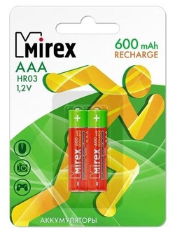 Аккумулятор R03 600 mAh Mirex (Цена за блистер 2 штуки)