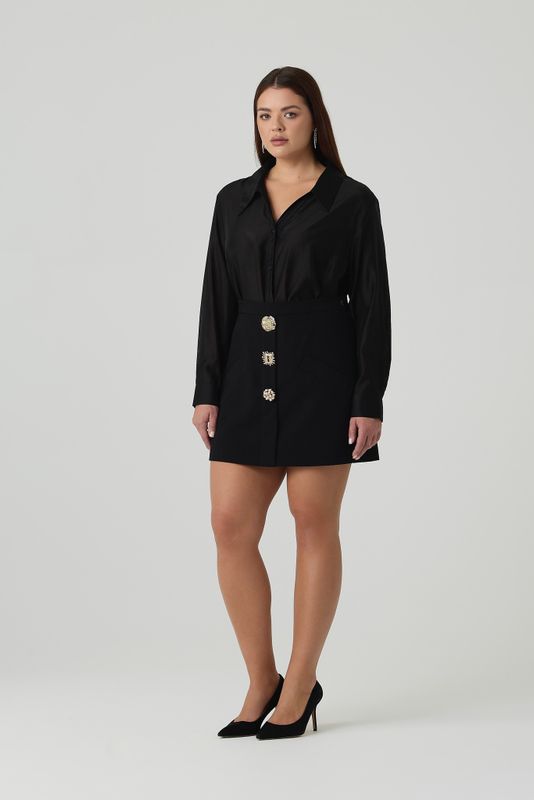 Юбка мини с золотыми пуговицами, черный