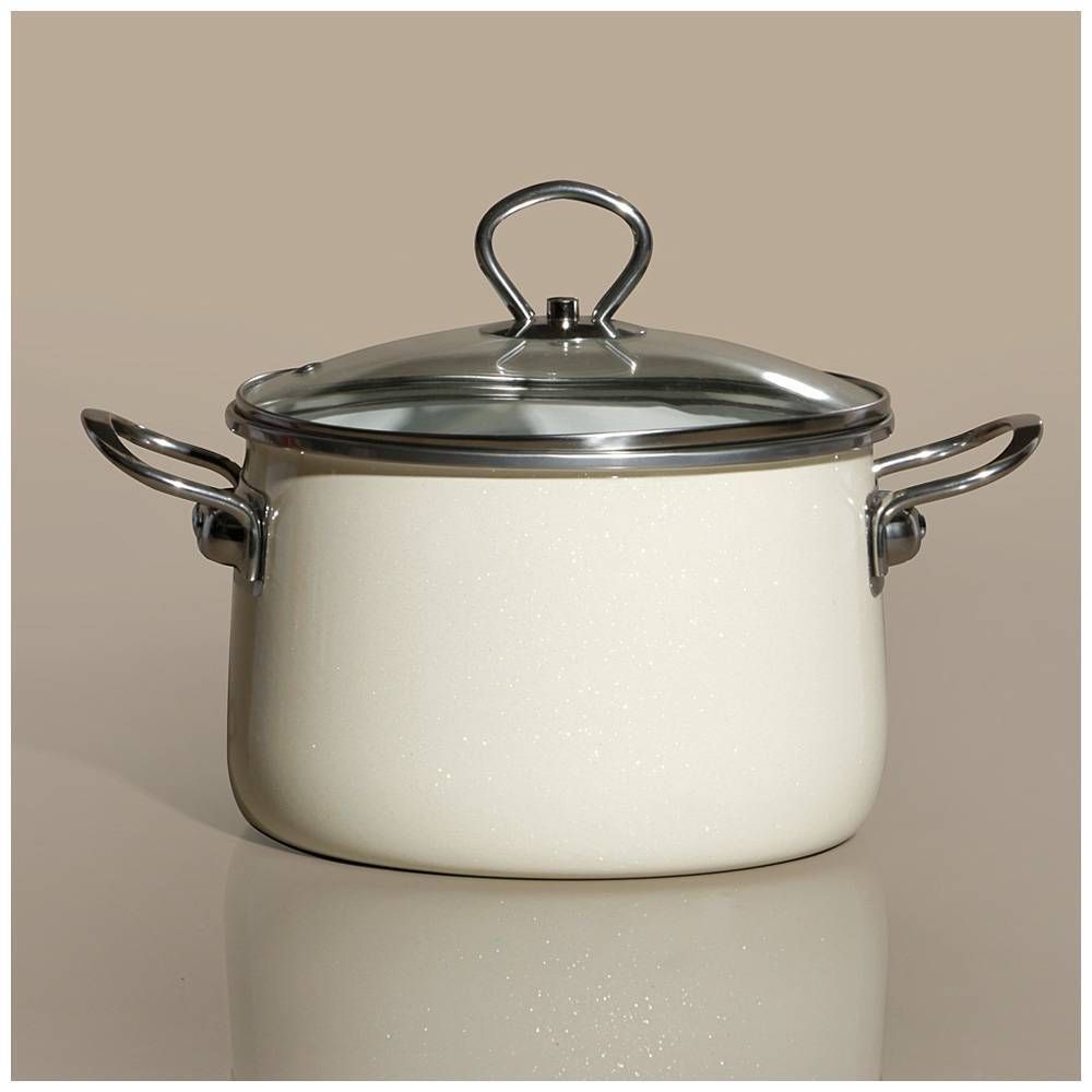 КАСТРЮЛЯ ЭМАЛИР. СО СТЕКЛ. КРЫШКОЙ С ЭФФЕКТОМ МЕТАЛЛИК СЕРИЯ "DELUXE" ЦВ:МОЛОЧНЫЙ 5,2 Л. 22Х15 СМ