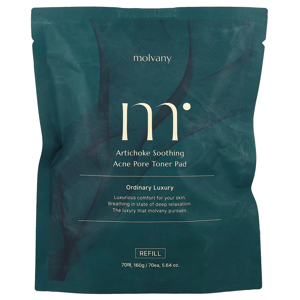 Molvany, успокаивающий тоник для пор с акне, с артишоком, запасной блок питания, 70 шт., 160 г (5,64 унции)
