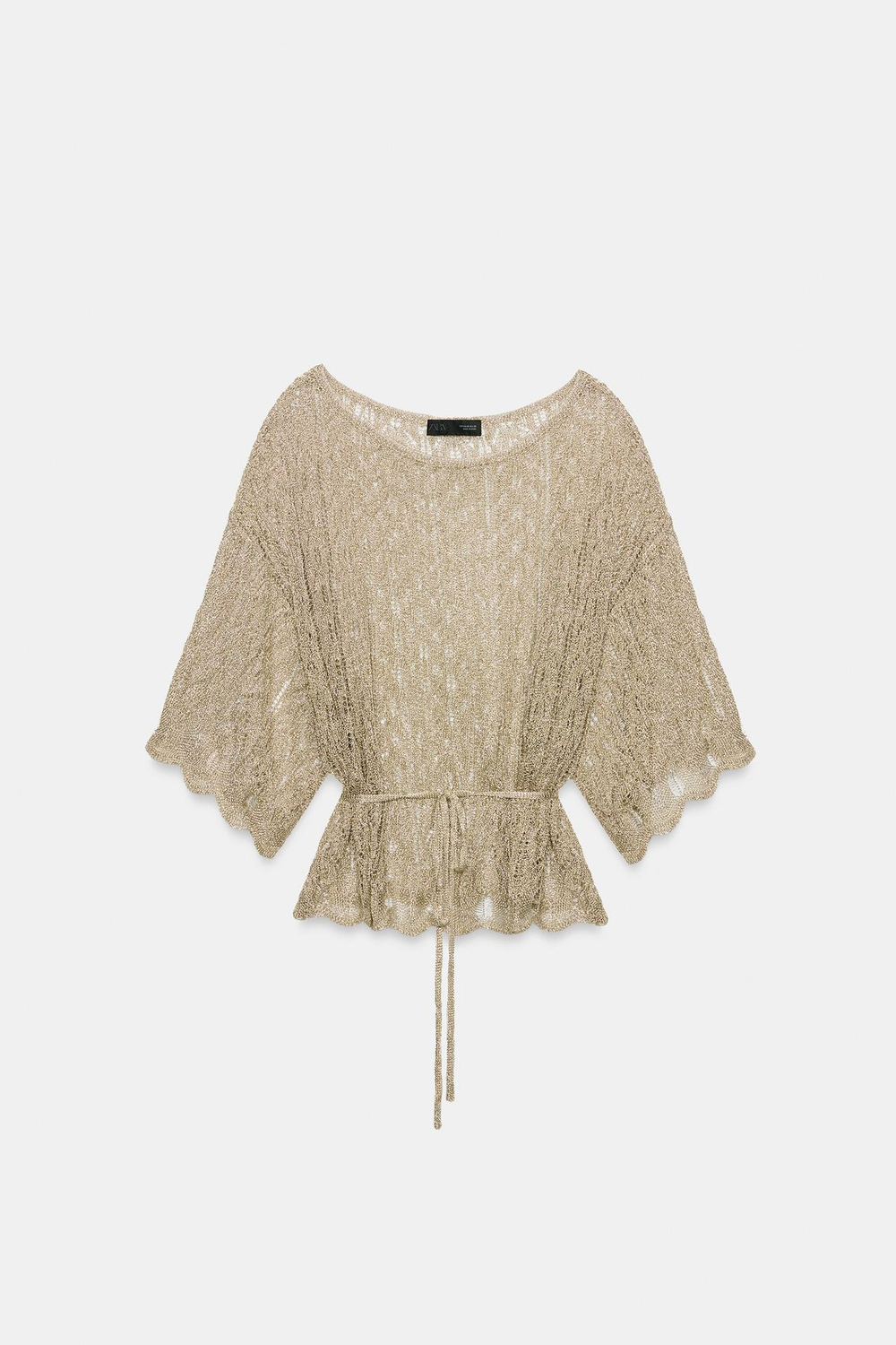 ZARA ТРИКОТАЖНЫЙ ТОП С БЛЕСТЯЩЕЙ НИТЬЮ И ПОЯСОМ, ЗОЛОТОЙ