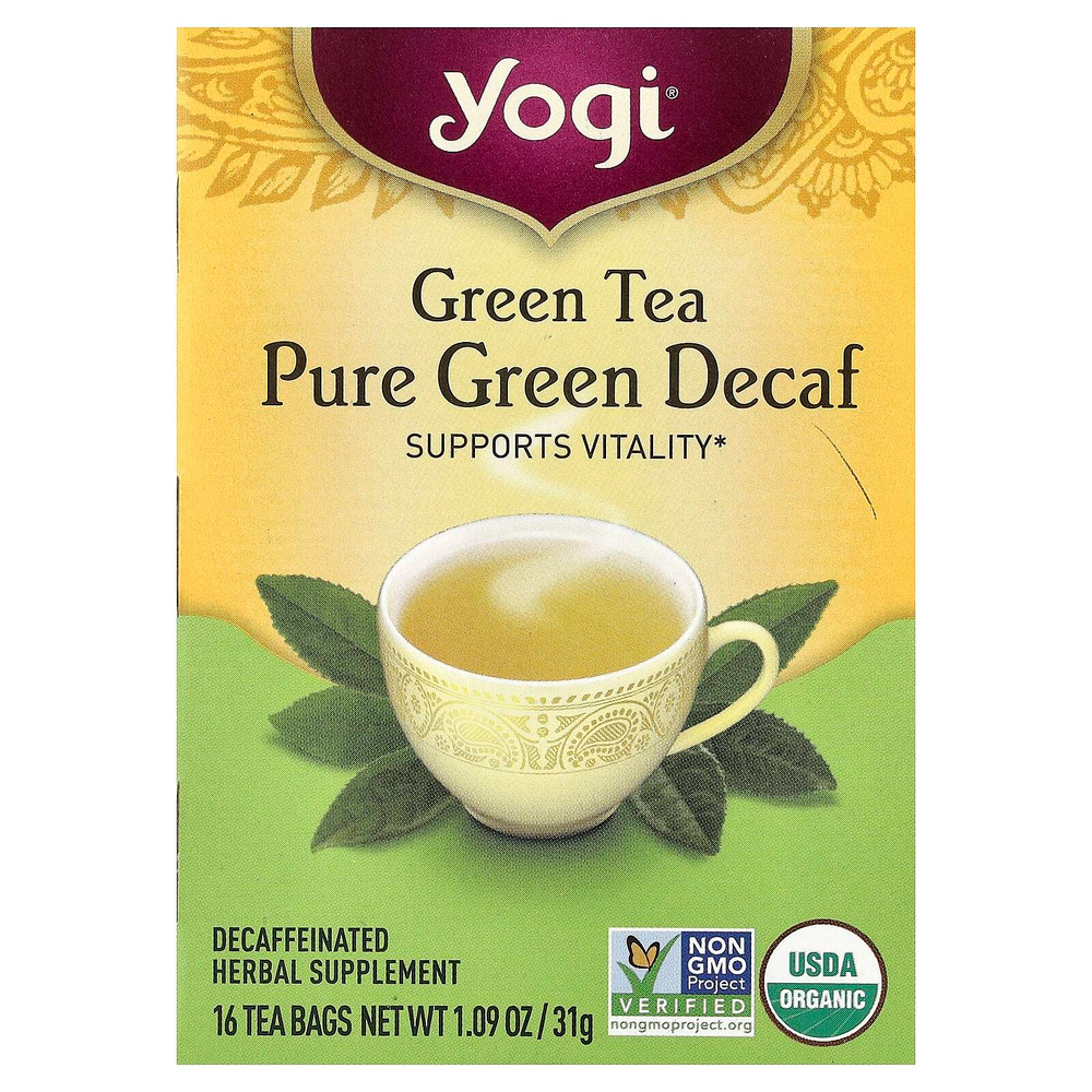 Yogi Tea, чистый зеленый чай, без кофеина, 16 чайных пакетиков, 31 г (1,09 унции)