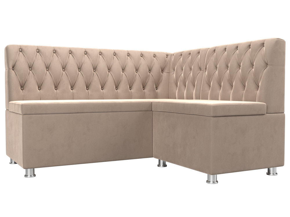 Диван кухонный угловой Мирта правый угол, Бежевый, Велюр, 107586