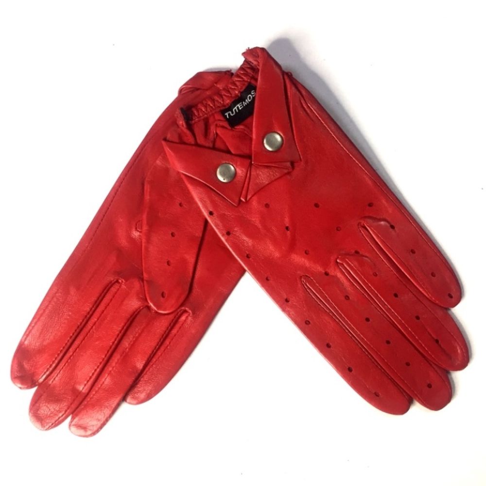 Перчатки женские кожаные Tutemos красные перф.
