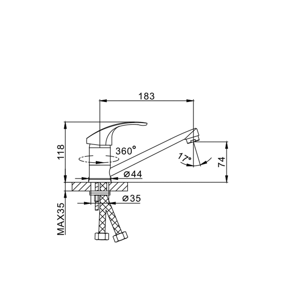 Смеситель для кухни 35к F4536 FRAP б/отв (плоск.пов. излив, п/шпильку, хром, латунь)