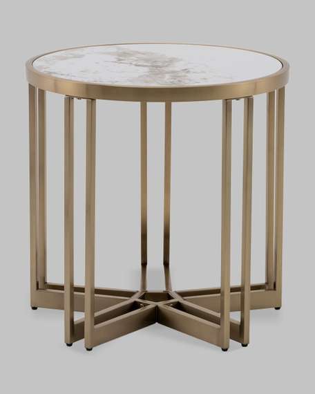 Журнальный столик Алиада 55х55 см светлая керамика сталь шампань