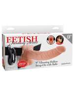 Телесный полый страпон с вибрацией Vibrating Hollow Strap-On with Balls - 24 см. (Цвет: телесный)