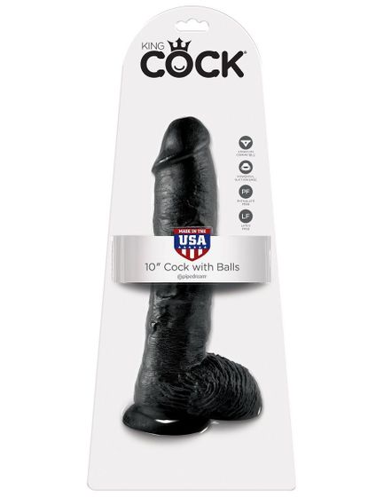 Реалистичный чёрный фаллоимитатор-гигант 10  Cock with Balls - 25,4 см.