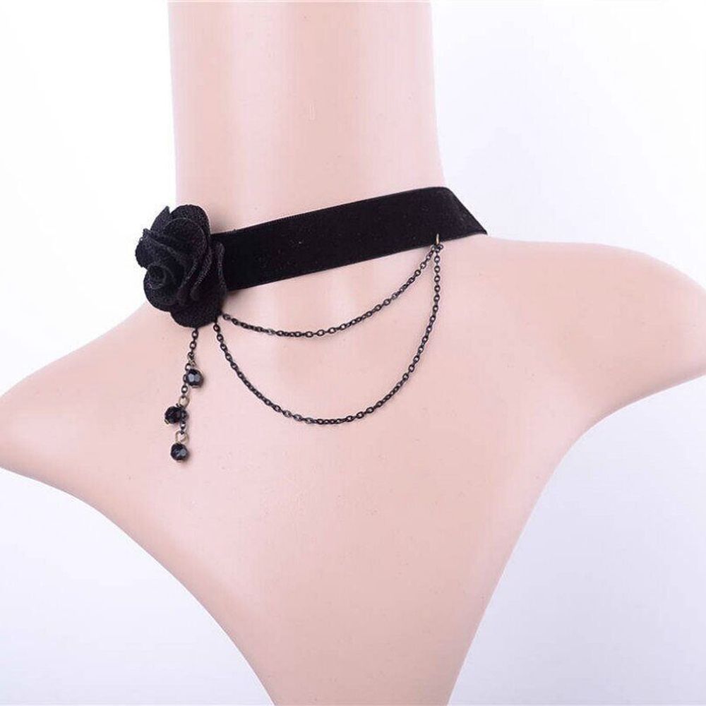 Чокер "Александрия" две розы и цепочки, цвет чёрный