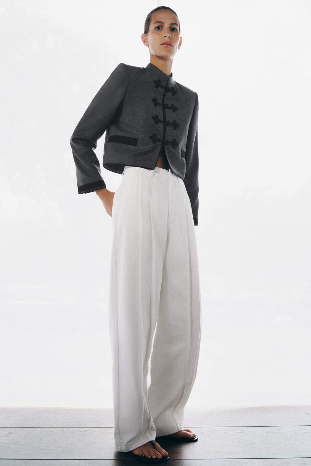 ZARA БЛЕЙЗЕР С НАКИДКОЙ — ZW COLLECTION, СЕРЫЙ МЕЛАНЖ